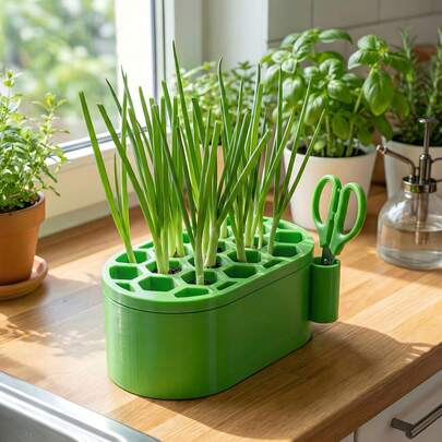 1pc Courtyard Green Onion, Garlic, And Bean Sprout Regeneration Hydroponic Planting Kit (Water Reservoir Base Porous Growing Lid) Witonvenient Scissors Holder, No Skills Required, Easy To Grow And Harvest, Urban Living Garden Planting Box, Pastoral Tool Hydroponic System, Portable And Mobile For Coyard, Balcony, Kitchen, And Various Small Spaces, Deeply Loved By Chefs And Gardeners