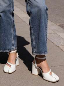 Women's Split Toe Tabi Heeled Sandals, White Chunky Block High Heel Ankle Strap Slingback Pumps Comfort Dress Shoes For Party - trắng - Xem 1