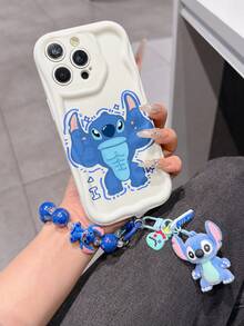Disney Has Authorized, Phone Case - Chain Set, The Stitch Lilo & Stitch Phone Case Plus A Silicone 3D Or Fluffy Style Stitch Bracelet With Metallic Ring Removable Bracelet, Stitch And Angel Pattern, Compatible With Iphone 17/16/15/14/13/12/11/XS/XR/X Plus Pro Max, Wavy Design Phone Case For Girl, A Stylish Cartoon Summer Phone Case, The Perfect Gift Choice, Phone Protection, Durable Phone Cover, Great Gift For Friends And Family - Kiểu trắng B - Xem 2