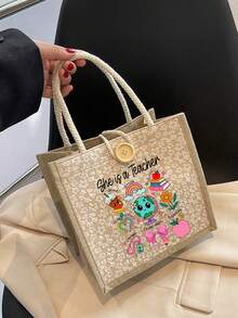 Best Teacher' Letter Print Tote Bag - Suitable As Gift For Mother's Day, Thanksgiving, Women's Day And Goddess Festival. Suitable For Daily Use. - Multicolor - View 11