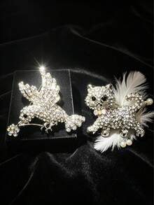 半枚蜂鸟胸针 + 猫咪胸针套装 | 闪亮水钻首饰 | 送给妈妈的完美礼物 - 彩色 - 查看 2