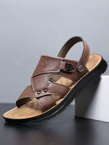 Men's Casual Sandals, Spring/Summer New Men's Sandals, Beach Shoes, Genuine Leather Sandals - Brown - View 2
