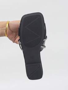 Plus Size EU35-43 Summer New Open Toe Black PU Women's Sandals, Hollow Out Rhinestone Criss-Cross Strap Flat Slippers, European And American Fashion Square Toe H-Type Open Toe Beach Soft Bottom Ladies Flat Sandals - Black PU - View 8