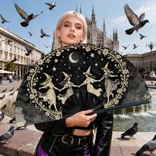 Ladies' Folding Fan With Vintage Witch And Magic Spell Designs - A Portable Cooling Fan Suitable For Outdoor Activities, Travel, And Parties. For Halloween - 五彩繽紛 - 查看 7