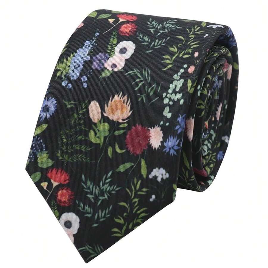 Floral Ties For Men, 2.76\ Skinny Mens Tie Flower Men's Neckties For Wedding Party Prom - 黑色 - 查看 1