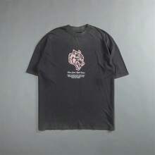 Darcsport T-Shirt,  Brand, Classic Wolf Head Print, Pure Cotton Short-Sleeve T-Shirt, Loose Fit For Both Men And Women - 黑色 - 查看 3