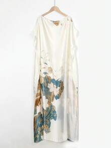 1 Peça Xale/Cobertura Floral Estampada em Chiffon de Cetim, Proteção Solar Xale Cobertura de Praia para Vestido Feminino - Multicolorido - Visão 7