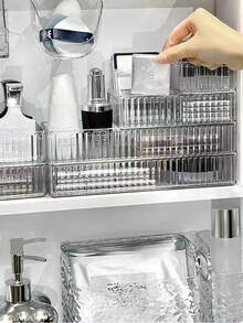 1/2/7件套透明塑料收纳盒套装，适用于办公桌抽屉、浴室、化妆品收纳，亚克力可堆叠抽屉收纳托盘 - 無色 - 查看 7