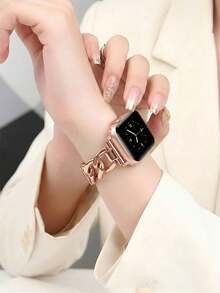 1件女款奢華玫瑰金不鏽鋼牛仔鏈鋼錶帶，適用於Apple Watch 38mm 40mm 41mm 42mm 44mm 45mm 46mm 49mm，優雅閃耀珠寶錶帶適用於Apple Watch系列 - 玫瑰金 - 查看 2