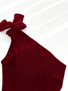 Women's Elegant Chic Minimalist Solid Color Twist Waist Wide Leg Jumpsuit - Burgundy - View 1