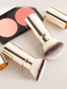 2pcs Retractable Makeup Brushes - Round Powder Brush & Angled Blush Brush, Soft Bristles, Makeup Tools With Covers - Multicolor - View 2