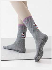 1/4 pares de calcetines de yoga hasta el tobillo, con estampado de cachorros, diseño de dibujos animados lindos, aptos para uso diario casual, yoga, etc. - Multicolor - Ver 6