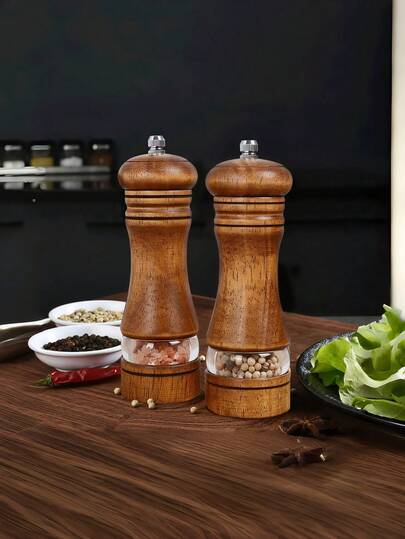 2/3/4件套木制盐和胡椒研磨器套装，手动香料研磨器，可重复使用的调味瓶，适用于烧烤、野餐、露营、厨房，情人节礼物，厨房装饰