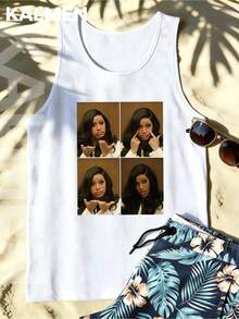 Men's Tank Top | Men's 100% Cotton Graphic Tank Top | Summer Crew Neck Sleeveless Tank Top, Fashion Casual Street Style - trắng - Xem 1