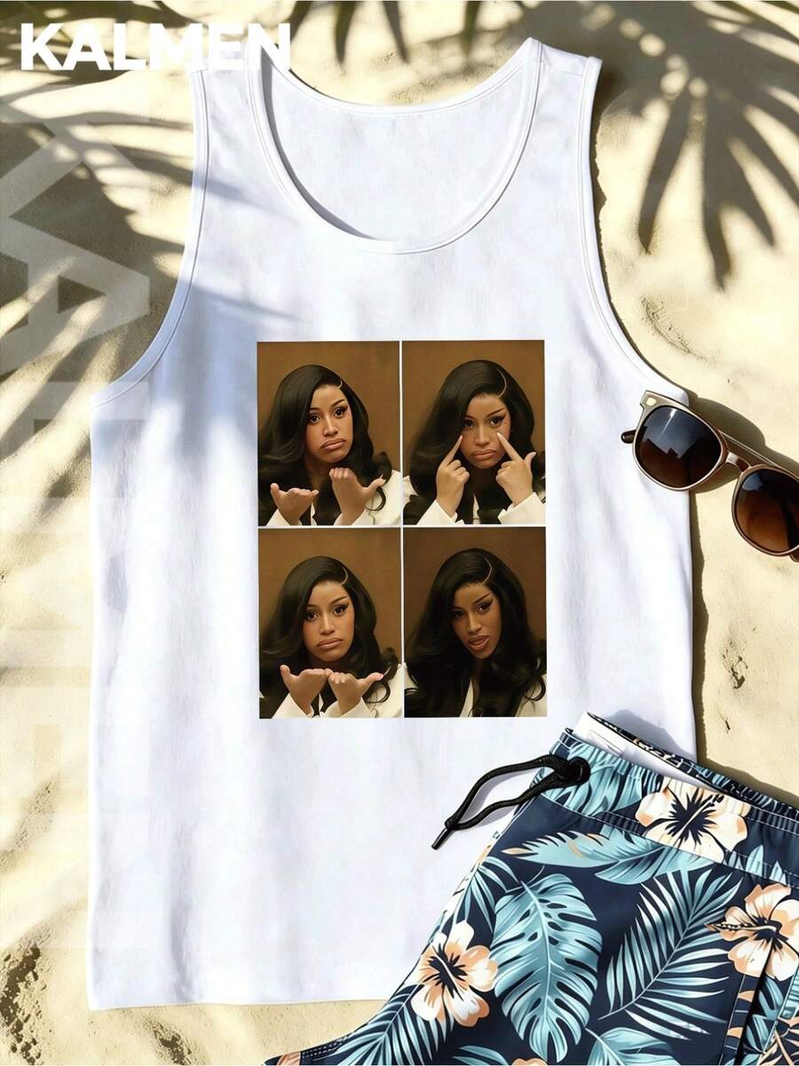 Men's Tank Top | Men's 100% Cotton Graphic Tank Top | Summer Crew Neck Sleeveless Tank Top, Fashion Casual Street Style - trắng - Xem 1