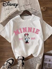 Disney License T Shirts, Disney Minnie Mouse EST 1928 Preppy Style Graphic Women's Casual Crew Neck Short Sleeve Oversized T-Shirt, Pink Cute College Tee ,Camiseta, Summer Outfits For Women, Summer Clothes, Summer Tops, Tops For Women, Festival Outfits, Summer Tops For Women, Mother's Day, Mother's Day Clothing, Gifts For Family And Friends, Spring Outfits For Women, Officially Licensed Disney T-Shirts, Disney Men's And Women's Spring/Summer Fashion Casual Short-Sleeve T-Shirts - 白色 - 查看 1