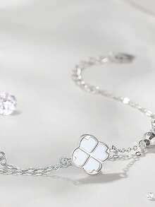 1 chiếc vòng tay bạc Sterling S925 hai lớp hình cỏ ba lá, kiểu dáng tinh tế, sang trọng, mặt dây chuyền bùa may mắn phong cách thiên nhiên, trang sức quà tặng sinh nhật thời trang đa năng dành cho phụ nữ. - cỏ bốn lá - Xem 1