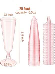 100/50/30/25/20/10/5pcs Set Pink Champagne Glasses, Party Champagne Flutes, Long Stem Glitter Cocktail Glasses, Suitable For Beverages And Powdered Drinks, 5oz Reusable Clear Cocktail Cups, Ideal For Parties, Weddings And Large Events - View 3