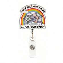 1pc Interesting Text Badge Reel, Retractable, Cute Badge Holder With Rotating Alligator Clip, Suitable For Nurses, Teachers, Office Workers, Also Applicable For School Supplies And Back To School Season - Multicolored... - View 14
