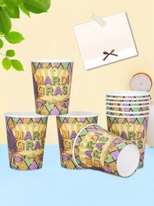 10/20/50 piezas Vasos de papel Mardi Gras, vasos de fiesta púrpura verde y dorado con máscara de Mardi Gras y patrón de carnaval, adecuados para celebración de Mardi Gras, fiesta temática de Nueva Orleans, baby shower, decoración de Martes Gordo para hombres y mujeres - Multicolor - Ver 3