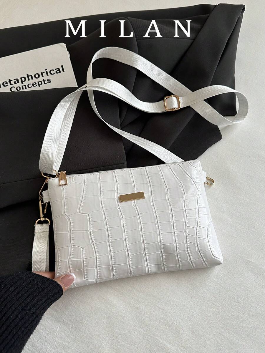 Nueva bolsa de mano de mujer con estampado de cocodrilo para primavera/verano, bolso versátil de hombro/cruzado, bolso cuadrado mini exclusivo y dulce - Blanco - Ver 1