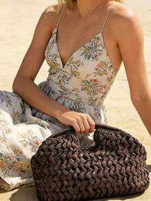 2026 New Natural Fiber Clutch, Handwoven Raffia Grass Summer Beach Bag, , Straw Bag - Coffee - View 2