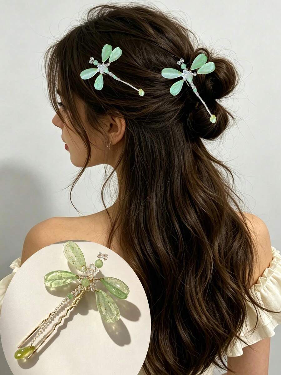 1pc Women's Dragonfly Hair Clip, Fresh And Versatile Dragonfly Hair Accessory - Multicolor - View 1