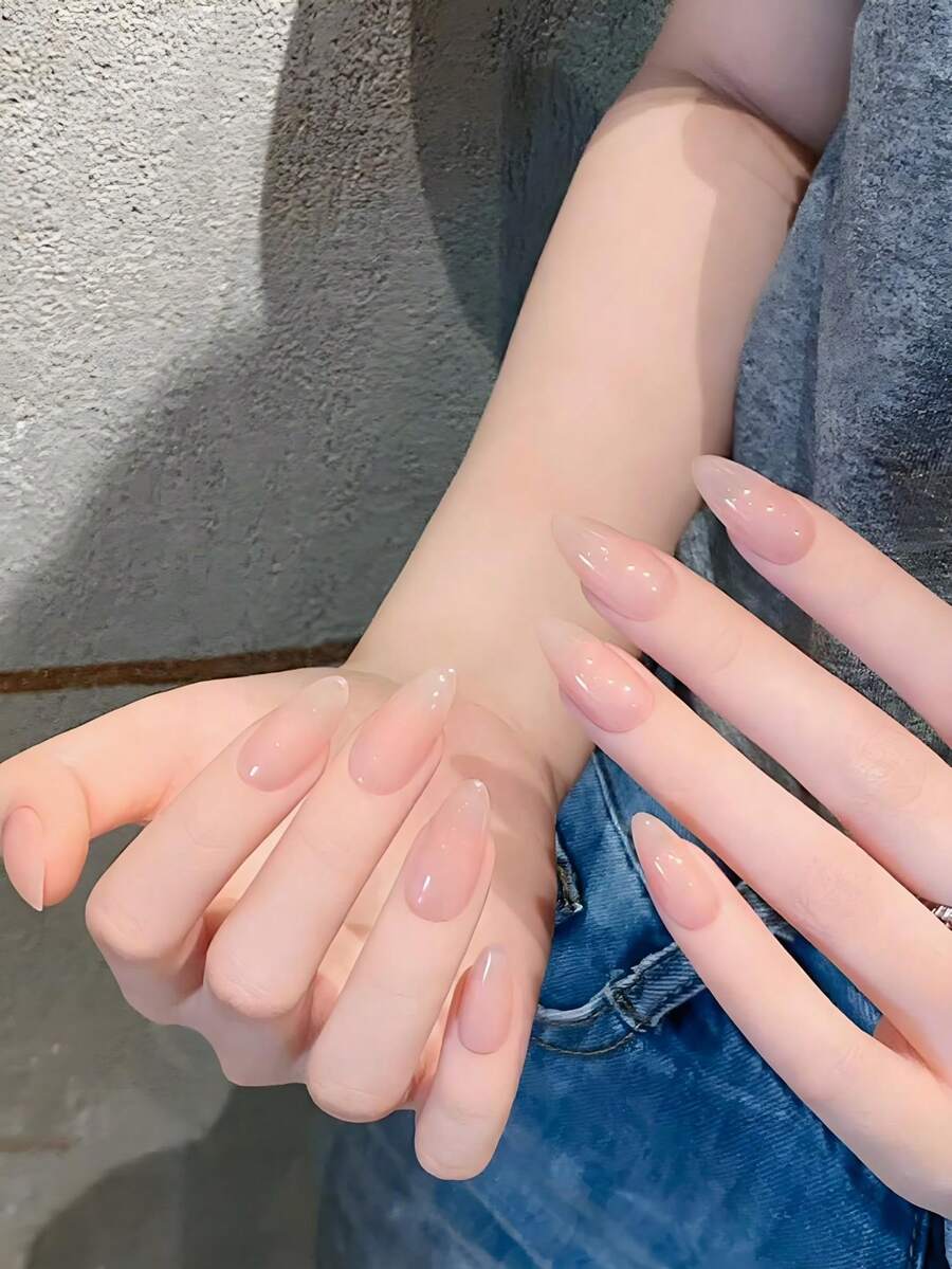 10 Móng Tay Giả Hình Hạnh Nhân, Kích Cỡ XS/Trung Bình Dài, Màu Nude Đơn Giản, Móng Dán Dài, Che Phủ Toàn Bộ, Làm Thủ Công, Thích Hợp Cho Phụ Nữ và Bé Gái, Bộ Dụng Cụ Làm Móng, Lựa Chọn Lãng Mạn! - Bụi hồng - Xem 1