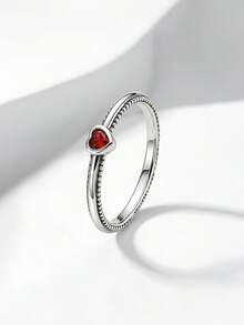 1 chiếc nhẫn hình trái tim đính đinh tán bằng bạc Sterling 925, trang sức nữ tinh tế, thích hợp làm quà tặng dự tiệc/đầm, quà sinh nhật/hẹn hò, đeo hàng ngày hoặc làm quà tặng. - Nhẫn hình trái tim đính đá - Xem 1