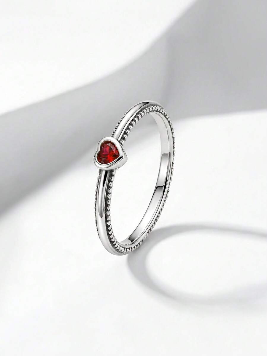 1 chiếc nhẫn hình trái tim đính đinh tán bằng bạc Sterling 925, trang sức nữ tinh tế, thích hợp làm quà tặng dự tiệc/đầm, quà sinh nhật/hẹn hò, đeo hàng ngày hoặc làm quà tặng. - Nhẫn hình trái tim đính đá - Xem 1