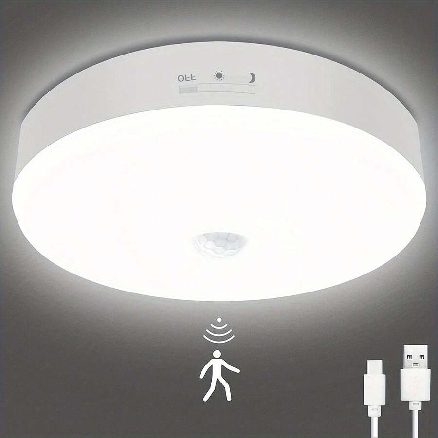 1PC Rechargeable LED Ceiling Light, 7000mAh 300LM High Brightness Motion Sensor Light, Day & Night Dual Mode, Wireless & No Hardwiring For Hallway Staircase Entryway Garage Home Lighting - one-size - View 1