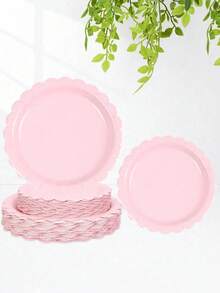20/10个装 9英寸粉色波浪纹一次性纸盘，7英寸蛋糕盘，适用于婚礼、婴儿派对、性别揭晓派对、新娘派对、生日、甜点等场合。 - 彩色 - 查看 1