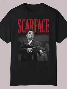 Men's Graphic Tee - Tony  Movie Inspired Design - Black With Red Text - Lightweight Polyester Crew Neck Tee - Regular Fit - Black - View 1