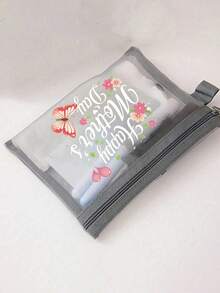 "Happy Mother's Day" Floral Butterfly Floralprint Mesh Makeupbag Portable Waterproof Makeup Storage Bag Gift For Mom, Butterfly And Floral Cosmetic Bag, Travelmakeupbag, Cutecosmeticpouch, Large-Capacity Travel Organizer, A Perfect Gift For Mom, Teacher. Giftforher Portable Toiletry Bag - Multicolor - View 5