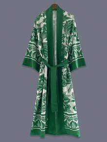 Áo khoác kimono tay lửng 3/4 in họa tiết chim hạc và hoa dành cho nữ, chất liệu nhẹ, thích hợp cho các buổi tiệc sang trọng, dạo phố, thường ngày, đi biển, nghỉ dưỡng, du lịch, áo choàng, trang phục khiêu vũ, lễ hội. - màu xanh lá - Xem 2