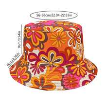 1pc New Vacation Coconut Tree Print Reversible Bucket Hat, Suitable For Casual Daily And Outdoor Use,Beach,Holiday - Red Flowers - View 4
