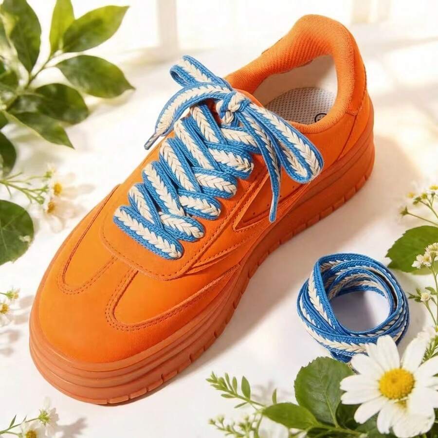 1 par de 120 cm Cordones de zapatos de estilo de espiga de trigo azul y blanco de moda y duraderos - Cordones de zapatos de fibra trenzada aptos para zapatillas, botas y patines de hielo, accesorios de moda para zapatos/solo cordones, zapatos no incluidos - Azul y blanco - Ver 1