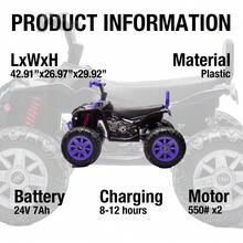 Gaderth 24V 2-Seater Ride On ATV, 4-Wheel Battery Powered Electric Car Truck, Electric Car For Kids With High/Low Speed Modes, LED Lights, Music & Horn For Boys Girls - Purple - View 2