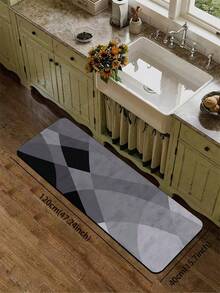 1 pieza Alfombra de cocina de barro de diatomeas con diseño de rombo curvo de color contrastante minimalista, patrón abstracto gris & negro, antideslizante, absorbente de agua, alfombra suave para los pies, adecuada para cocina, baño, entrada, lavandería, sala de estar, decoración del hogar alfombra pequeña - Multicolor - Ver 8