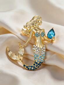 1pc Cute Mermaid Brooches, Alloy Diamonds Cartoon Character Pins For Backpack, Y2K Jewelry Accessories For Women Daily Wear & Gift - The  With Diamonds - View 4