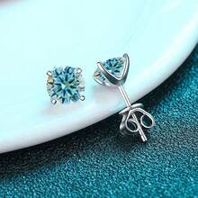 1 Đôi bông tai bạc Sterling S925 dành cho nữ, đính đá Moissanite tròn 0.2CT/0.3CT/0.5CT/0.8CT/1CT/2CT/3CT, kiểu 4 chấu, thích hợp đeo hàng ngày, kèm hộp quà. - Một cặp - Xem 28