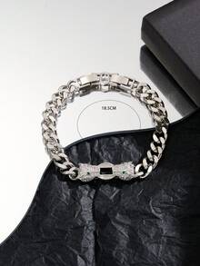 1件装立方氧化锆镀白金男女通用嘻哈豹纹手链，奢华礼品，适合派对和日常佩戴 - 銀色 - 查看 7