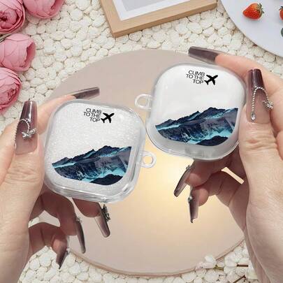 1pc Compatible Galaxy BudsPro / Galaxy Buds 2pro/ Galaxy Buds Live/Galaxy Buds FE/ Galaxy Buds 4 Fashion Versatile Transparent Soft Earphone Case, UV Printed Houndstooth, Glacier Mountain River Airplane Pattern Wireless Earphone 2pro Transparent Minimalist Case