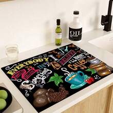 1pc Coffee Pattern Printed Kitchen Cabinet Countertop Bowl Dish Drying Mat, Super Absorbent Hides Stains, Multipurpose Dish Drying Pad With Rubber Backing, Suitable For Coffee Maker, Bowls, Dishes - HL LSD606 - View 13