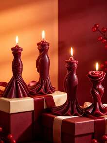 4pcs Handmade Smokeless Romantic Wedding Dinner Decor Burgundy Candles, Made Of Soy Wax, Suitable For Wedding Party, Bridal Shower, Home Decor - Wedding Dress Mold - View 8