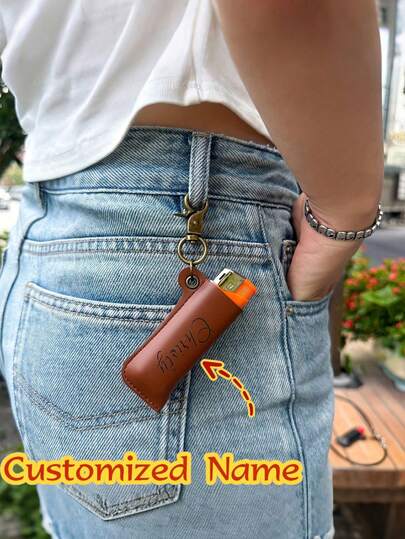 Estuche de encendedor grabado personalizado con cordón, llavero personalizado, llavero de cuero sintético retro, se adapta a encendedores BIC J5 de tamaño completo, conjunto de collar de moda, regalo para él, regalo para novio o esposo