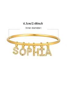1 pièce Bracelet personnalisé minimaliste avec lettre en strass, en acier inoxydable, design fermé, bracelet de couple, cadeau pour elle (Taille : 6,3 cm/2,48 pouces, avec boîte cadeau) - Multicolore - Voir 5