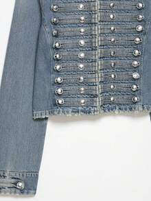 Áo khoác denim ôm dáng tối giản phong cách Âu Mỹ mùa Xuân/Hè mới của Camellia dành cho nữ, kiểu dáng thường ngày. - Màu xanh lam - Xem 10