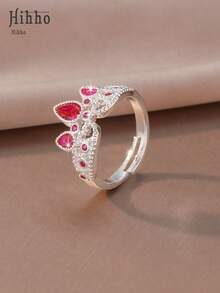 1 chiếc nhẫn hở điều chỉnh được hình vương miện và giọt nước đính đá ruby đỏ, thiết kế vương miện cao cấp, tôn dáng bàn tay, thích hợp cho đi làm, hẹn hò, dự tiệc, du lịch, đám cưới và các dịp khác. - vương miện - Xem 3
