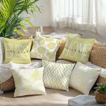 6pcs Simple Daily Yellow Geometric Leaf Monstera Pillow Covers, Single-Sided Printed Peach Velvet Material, 45*45CM Cushion Covers Suitable For Modern Minimalist Sofa Living Room Decor, Gift, Party Decoration - Multicolor-6PC - View 8